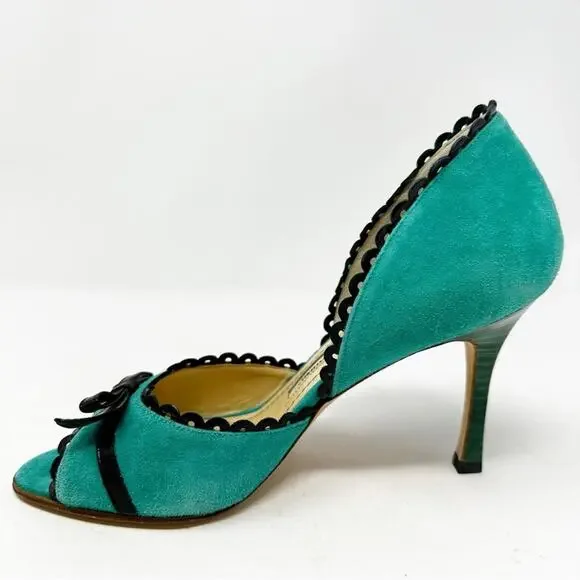 Manolo Blahnik Suede Peep Toe d’Orsay High Heel Pumps Size 36